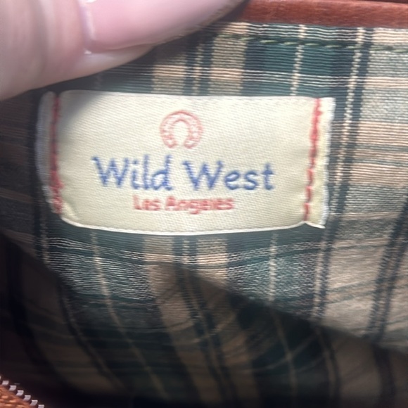 Wild West Los Angeles Cognac Brown Leather Backpack Plaid Interior Card Slots - Picture 10 of 10